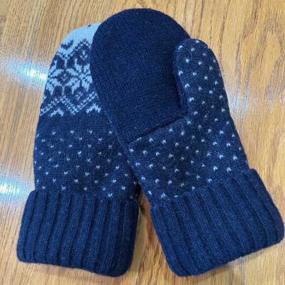 Hand Crafted Accessories - Felted Wool Mittens Handcrafted from Repurposed Eddie Bauer Sweater - Navy